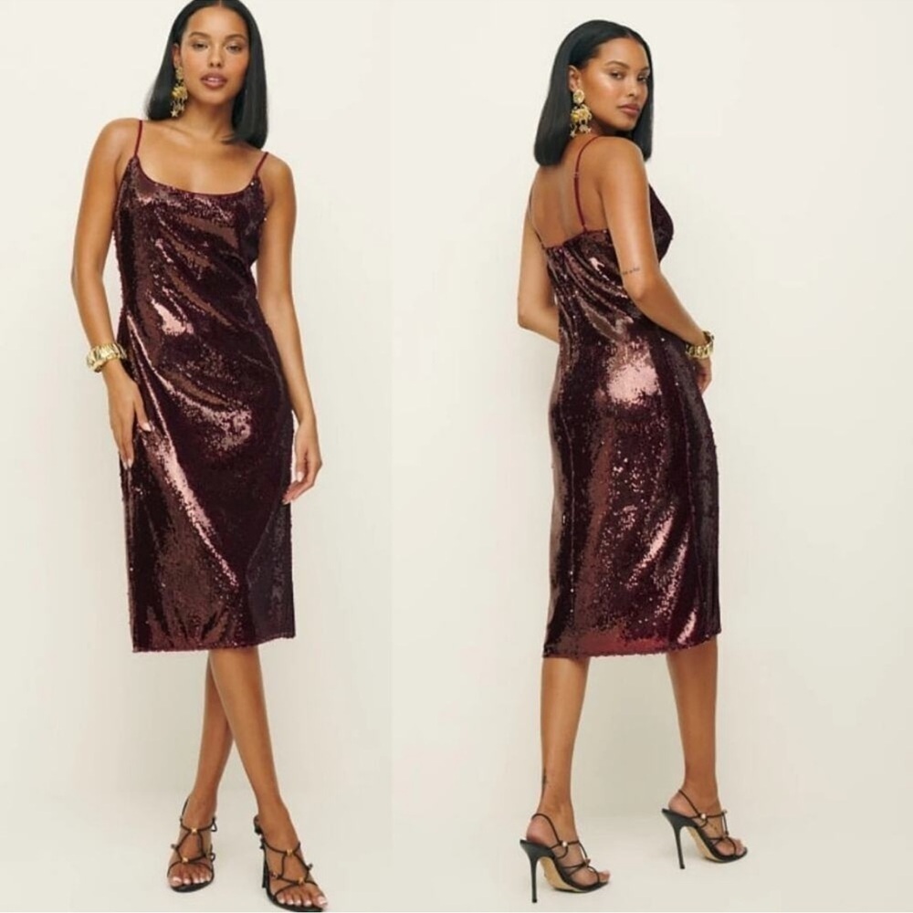 NEW Reformation Mariska Dress Chanti burgundy red Sequin tank slip dress sz 0 - Picture 3 of 8